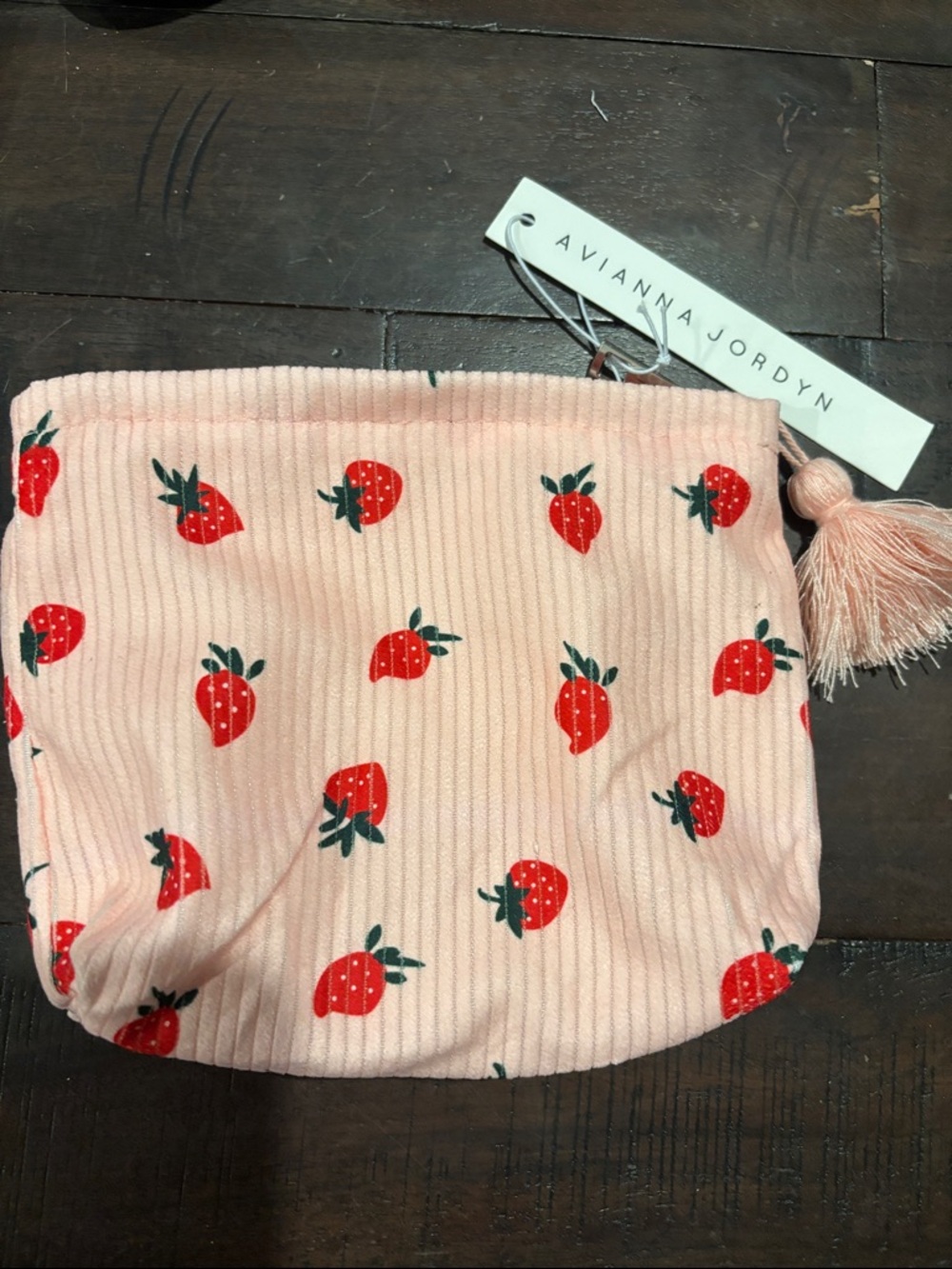 NWT Avianna Jordyn Pink Strawberry Cosmetic Pouch with Tassel